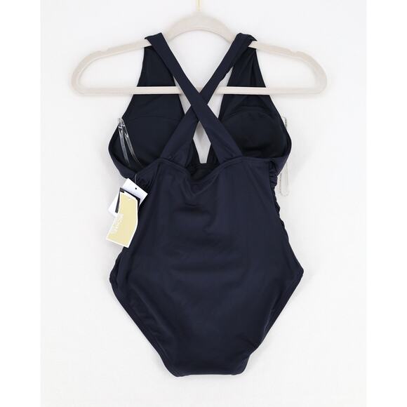 Michael Kors Women Solid Black Convertible Ruched One-Piece Swimsuit Size US 4 - Picture 5 of 6